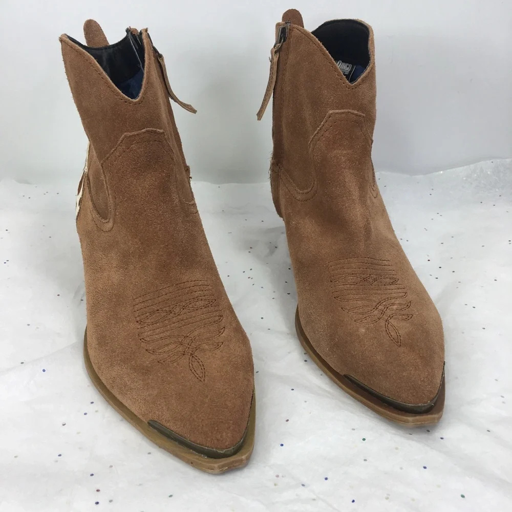 Dingo suede leather brown cow print calf hair boots 8.5 - Picture 4 of 8